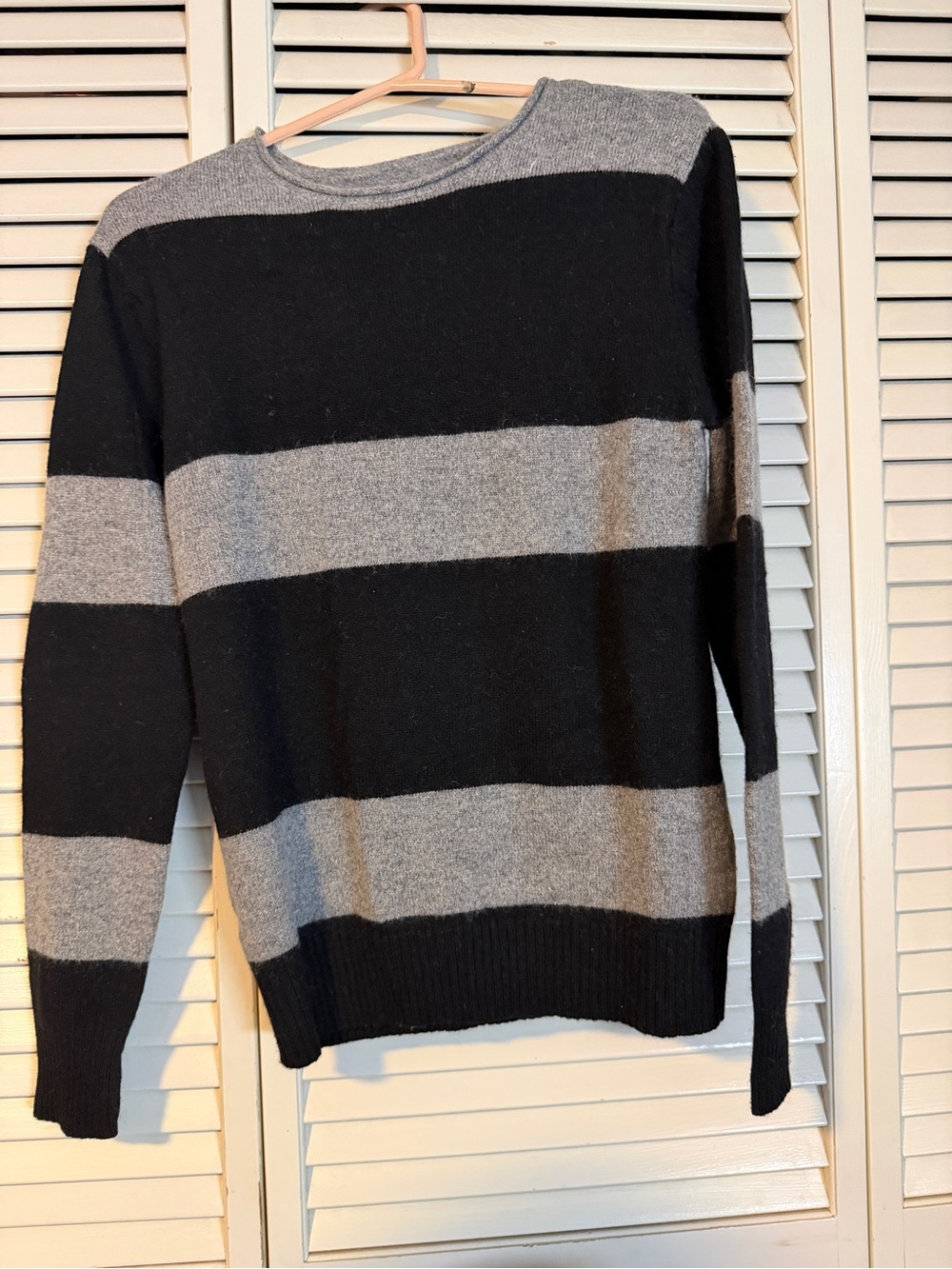 Life After Denim Men's Black and Gray Wide-Stripe Crewneck Sweater